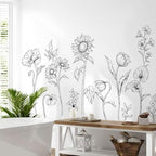 Large Black and White Flower Wall Decals, 3 Sheets Simple Modern Minimalist Sunflower Tulip Wall Stickers Floral Art Decor for Girls Bedroom Home Room Office Adult Gifts for Mom(11.8x35.4 in/Sheet) by Supzone