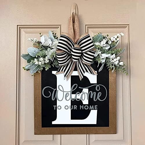 Last Name Front Porch Decor, Welcome Sign Door Wreath, Outdoor Decorations, 26 Letter Wreaths Hanging, Spring Wreath for All Seasons Monogram (E) - Image 4