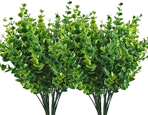 CATTREE Artificial Shrubs Bushes, Plastic Eucalyptus Leaves Fake Green Plants Wedding Indoor Outdoor Home Garden Verandah Kitchen Office Table Centerpieces Arrangements Christmas Decoration 5 pcs by CATTREE