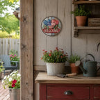 Welcome American Flag Metal Sign 8x8in Round Patriotic Plaque for Porch Wall Decor National Pride Gift - Image 6