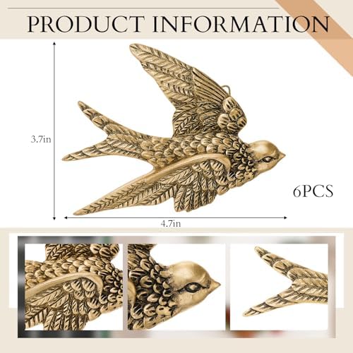 6 Piece Vintage Swallow Wall Decor, 4.7 Inch 3D Resin Bird Art Sculptures - Image 2