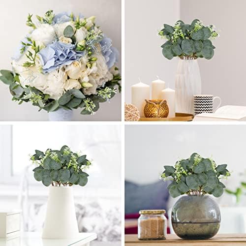 ZeKonan 40 Pcs Artificial Eucalyptus Stems with White Seeds Plants 11" Fake Eucalyptus Leaves Branches Faux Greenery Stems for Floral Arrangement DIY Bouquets, Wedding Table Vase Home Decor - Image 7