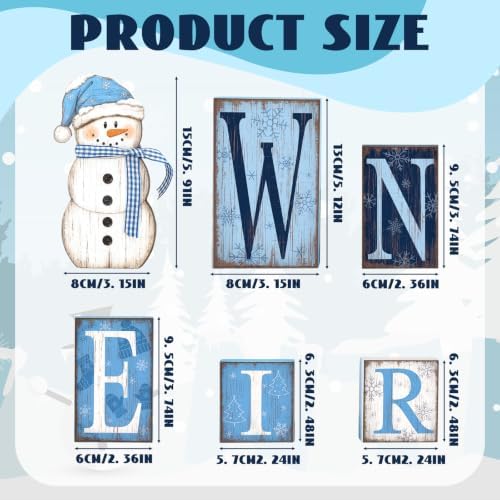 Threehoney 6 Pcs Winter Wood Block Signs, Snowman Table Decor - Image 2