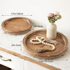 2 Piece Torched Wooden Serving Tray Set with Beaded Design, Farmhouse Centerpiece Table Decorations, Round Coffee Table Tray for Living Room Home Decor, Ottoman Tray Decor for Rustic Styles - Image 3