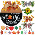 Interchangeable Welcome Sign for Front Door with 4 Seasonal Wreath and 14 Changeable Icons, Bless This Home for Spring Summer Fall Winter All Seasons Holiday, Rustic Round Wood Wreath Door Decoration by HOME