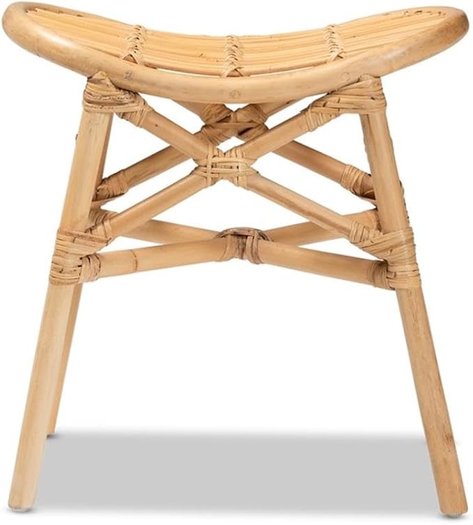 Baxton Studio Elgon Modern Bohemian Natural Brown Rattan Footstool - Image 9