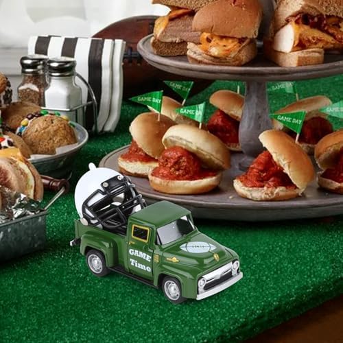 Football Mini Metal Truck Farmhouse Vintage Vintage Metal Farm Pickup Truck Decor with Football Helmet Farmhouse Rustic Pickup Tiered Tray Decor for Home Shelf Table Center Decor (Green) - Image 3