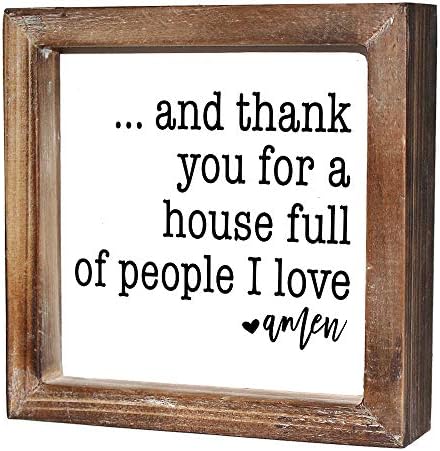 Rustic Torched Wood Small Box Sign for Home Decor,Freestanding Thank You Sign for Kitchen,Square Wood Block Sign Table Decor,6" x 6" x 1.57" by MACVAD