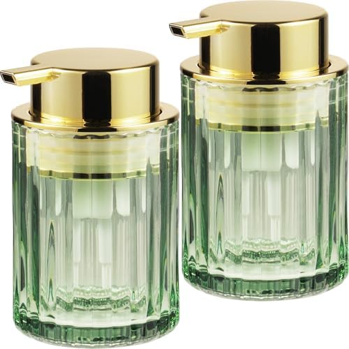 Amolliar Foaming Soap Dispenser, Green Glass Soap Dispenser, Gold 2 Pack by Amolliar