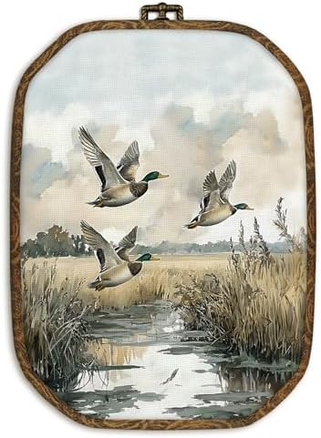 dvhdajed Vintage Mallard Duck Nursery Wall Art Decor, Country Farmhouse Duck Hunting Framed Canvas Art, Rustic Cottage Core Farm Animal Octagon Wall Hanging Decor for Bedroom Living Room, 10.2x7 Inch by dvhdajed