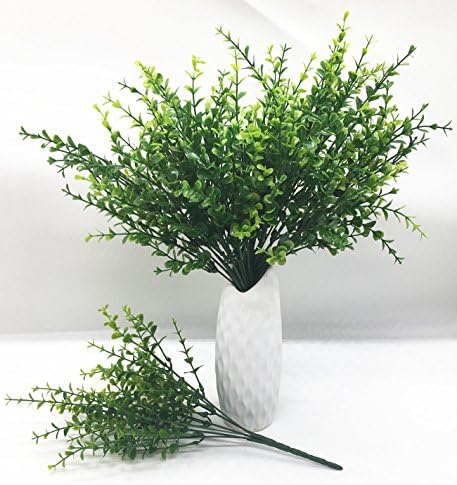 CATTREE Artificial Eucalyptus Plants, Plastic Christmas Decorations Fake Shrubs Bushes Green Leaves Wedding Indoor Outdoor Home Garden Verandah Kitchen Office Table Centerpieces Arrangements 8 pcs - Image 3