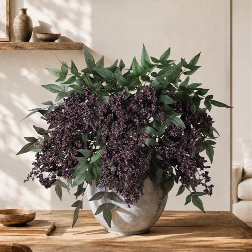 Artificial Plants Indoor 3 Pcs 35 Inch Faux Berry Stems for Vase Artificial Flowers Indoor for Wedding Holiday Seasonal Farmhouse Mantel Table Centerpiece Dark(Purple) - Image 6