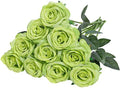 10pcs Light Green Roses Artificial Flowers, Realistic Faux Rose with Stem by Nubry