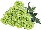 10pcs Light Green Roses Artificial Flowers, Realistic Faux Rose with Stem by Nubry
