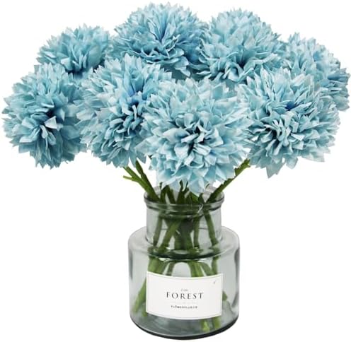 Tinsow 12PCS Artificial Ball Chrysanthemum Faux Flowers Bouquet Light Blue by Tinsow