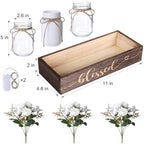 3 Pcs Mason Jar Table Centerpieces for Dining Room with Wood Tray&Led Light - Image 3