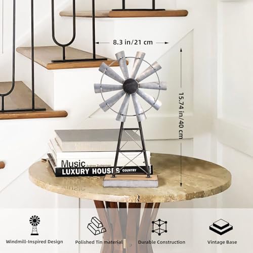 Charming Tall Galvanized Windmill Decor, Metal Windmill Accent for Farmhouse Shelf Decor and Living Room, Adding a Touch of Rustic Farmhouse Decor to Your Home Space - Image 4