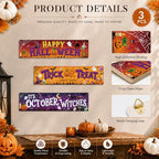 Funny Halloween Sign, 3 Pcs Pumpkin Hanging Signs, Rustic Wood Wall Decor - Image 3