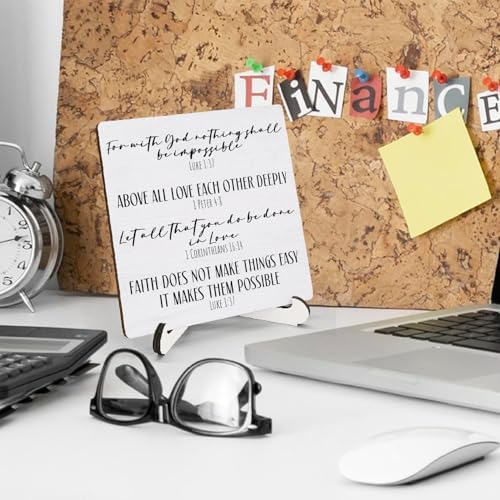 Motivational Christian Wooden Sign Desk Decor, Bible Verses Scripture Religious Wood Plaque Sign With Stand for Church Home Room Office Desk Table Shelf Decoration, 5x5 Inch - Image 3