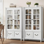 QUW 63" Tall Bookshelf with Glass Doors and Solid Wood Legs, Modern Book Shelf - Image 4