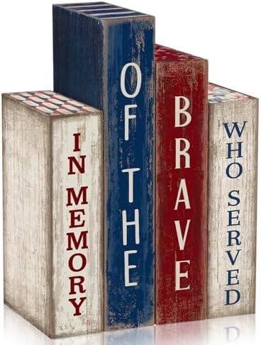 Lineshading 4 Pcs 4th of July Table Decoration Memorial Day Wooden Book by Lineshading