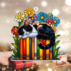 Cat Book Ornament – Stained Glass Style Acrylic Christmas Ornament, Book Lover Gifts for Women, Teacher & Librarian Holiday Decorations, Bookworm Fantasy Ornament for Reading Nook or Tree(Sun-16) - Image 6
