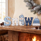 Threehoney 5 Pcs Winter Snow Wooden Table Decor, Snowman Design for Mantel - Image 6