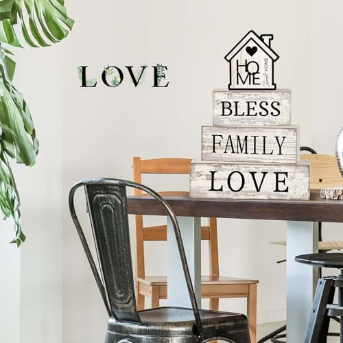 Yuntau 4 Pcs Rustic Farmhouse Decor Wood Block Sign Tiered Tray Decor - Image 6
