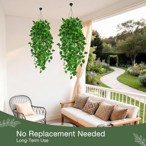 Artificial Pothos Vines 4 Pack, 40" Fake Hanging Plants for Wall Decor Indoor, Lush Heart-Leaf Trailing Vines for Bookshelf Living Room Bedroom Decor - Image 6