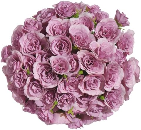 Silk Roses Flower Bouquet 4 Bundles 60 Heads for Wedding Home, Light Purple - Image 7