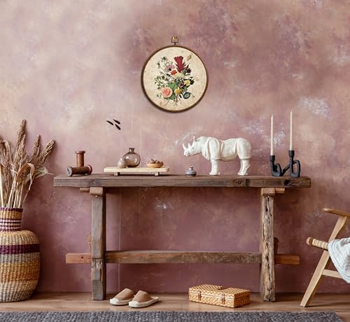Vintage Floral Wall Decor, Printed Canvas Wall Hanging for Bedroom Kitchen Home Office, Round Decoration, Wall Art Bedroom, Living Room Wall Art, Dorm Decor, Circular Wall Hanging with Hooks,20 - Image 3