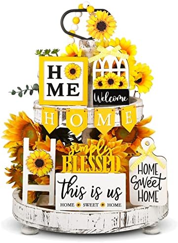 FairySandy 11 Pcs Sunflower Tiered Tray Decor Summer Rustic Home Farmhouse by FairySandy