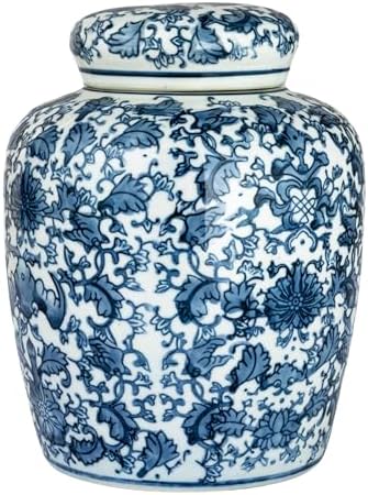 Creative Co-Op Medium Decorative Ceramic Ginger Jar with Lid, Blue and White Floral Pattern - Image 4