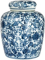 Creative Co-Op Medium Decorative Ceramic Ginger Jar with Lid, Blue and White Floral Pattern - Image 4