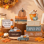 11 Pcs Fall Coffee Table Decor for Home, Wooden Pumpkin Spice Signs - Image 2