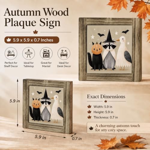 Cute Halloween Animals Wood Plaque Sign, Rustic Tabletop Art Decor 40 - Image 2