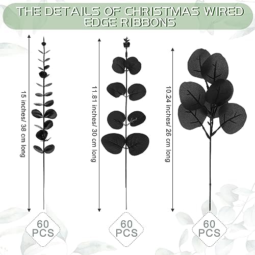 Giegxin 180 Pcs Mixed Artificial Eucalyptus Leaves Stems Bulk Black - Image 3