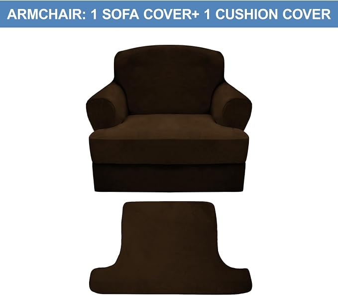 CUCRAF T Cushion Sofa Cover 2 Piece Armchair Slipcovers, Soft Thick Velvet - Image 5