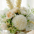 TKAS Artificial Faux Silk Fake Flowers Arrangement, Small Realistic Roses & Hydrangea in Ceramic Vase, Dining Table Centerpiece for Wedding Party Home Decoration (White) - Image 2