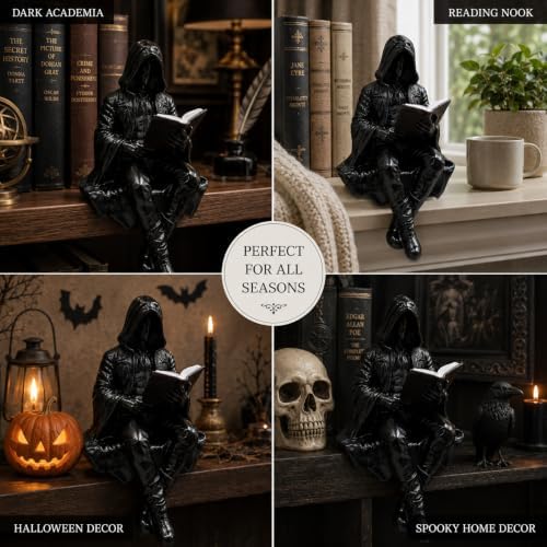Gothic Hooded Reader Figurine, Bookshelf Sitter, Halloween Decor - Image 5