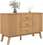 Scandinavian Style Sideboard Brown Solid Pine Wood 45 Inch Wide Sideboard - Image 5