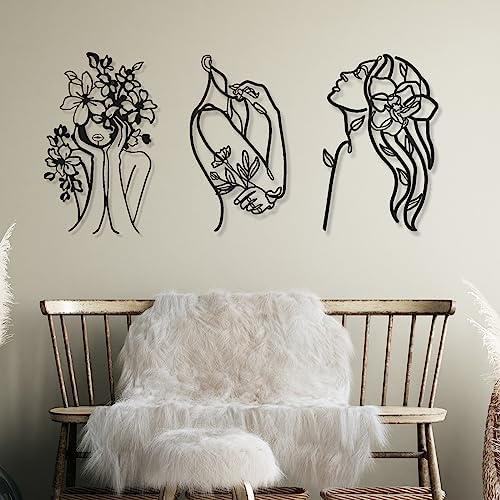 Photect 3 Pcs Metal Wall Art Minimalist Woman Line Decor, Stylish, Black - Image 2