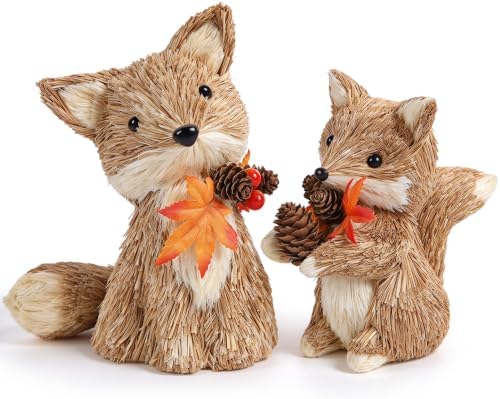 winemana Fall Decor Set of 2 Sisal Fox, Thanksgiving Decorations for Home by winemana