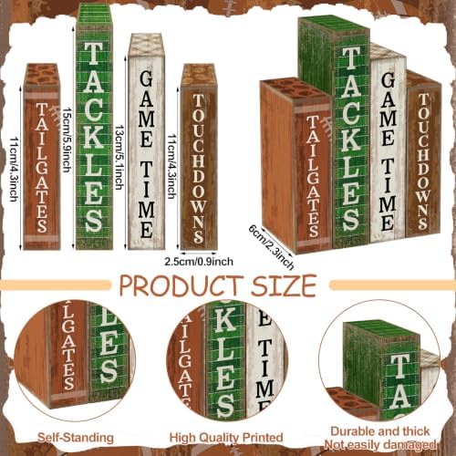 Lineshading 4 Pcs Fall Football Decor, Wooden Books Block Signs Home Tray - Image 2