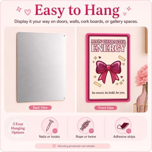 Pink Bow Aluminum Sign, Main Character Energy Decor, 8x12 Inch - Image 6