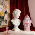 11″ Red & White Ginger Jar with Lid Chinoiserie Double Happiness - Image 4