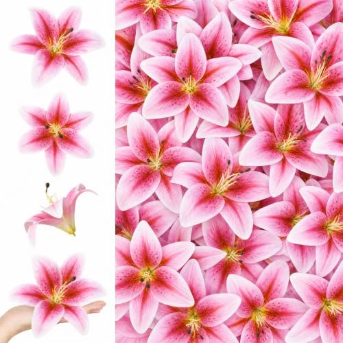 18 Pack Pink Artificial Lilies Flower Heads with Realistic Stamens by Unknown