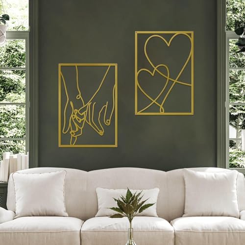 3 Pieces Metal Minimalist Line Wall Art, Love Heart Metal Wall Decor - Image 4
