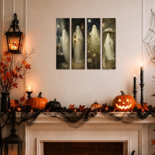 Vintage Halloween Sign, Ghost Decor Wall, 4 Pcs Halloween Hanging Signs - Image 5