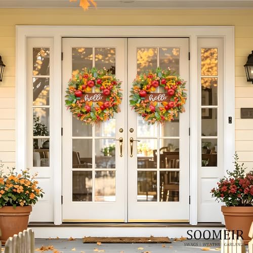 Fall Wreaths for Front Door 24 Inch Autumn Rustic Harvest Apple Wreath - Image 5